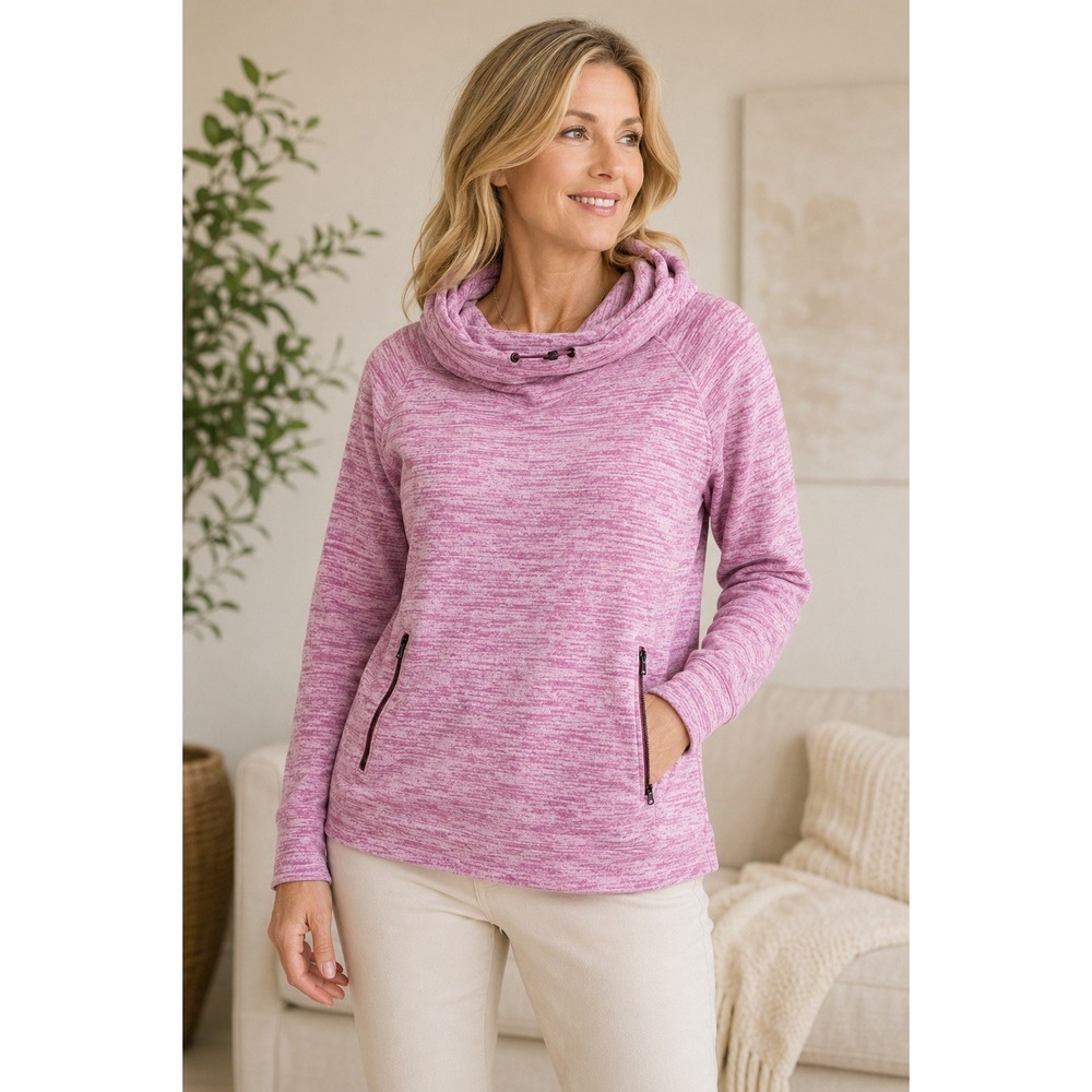 Soft Surroundings Cowl Neck Pullover Hoodie Pink Space Dye Women's L Petite